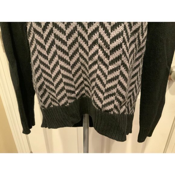 Michael Kors Black & Gray Herringbone Sweater W/ Rib Knit Trim, Size Small - Picture 3 of 8